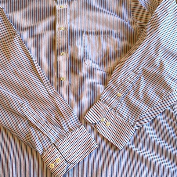 3/$15 CHAPS MENS DRESS SHIRT WHITE w/BLUE/RED STRIPES WRINKLE FREE 17-1/2x36/37 - Picture 5 of 9